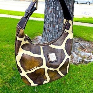 DOONEY & BOURKE BROWN LEATHER GIRAFFE PRINT PURSE SMALL BUCKET SHOULDER BAG